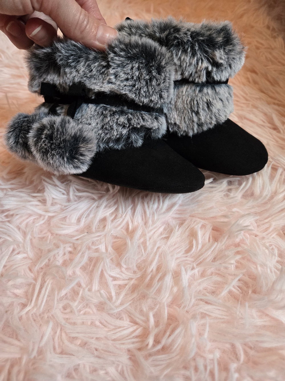 Faux Fur Trim Black Women's Ankle Boots